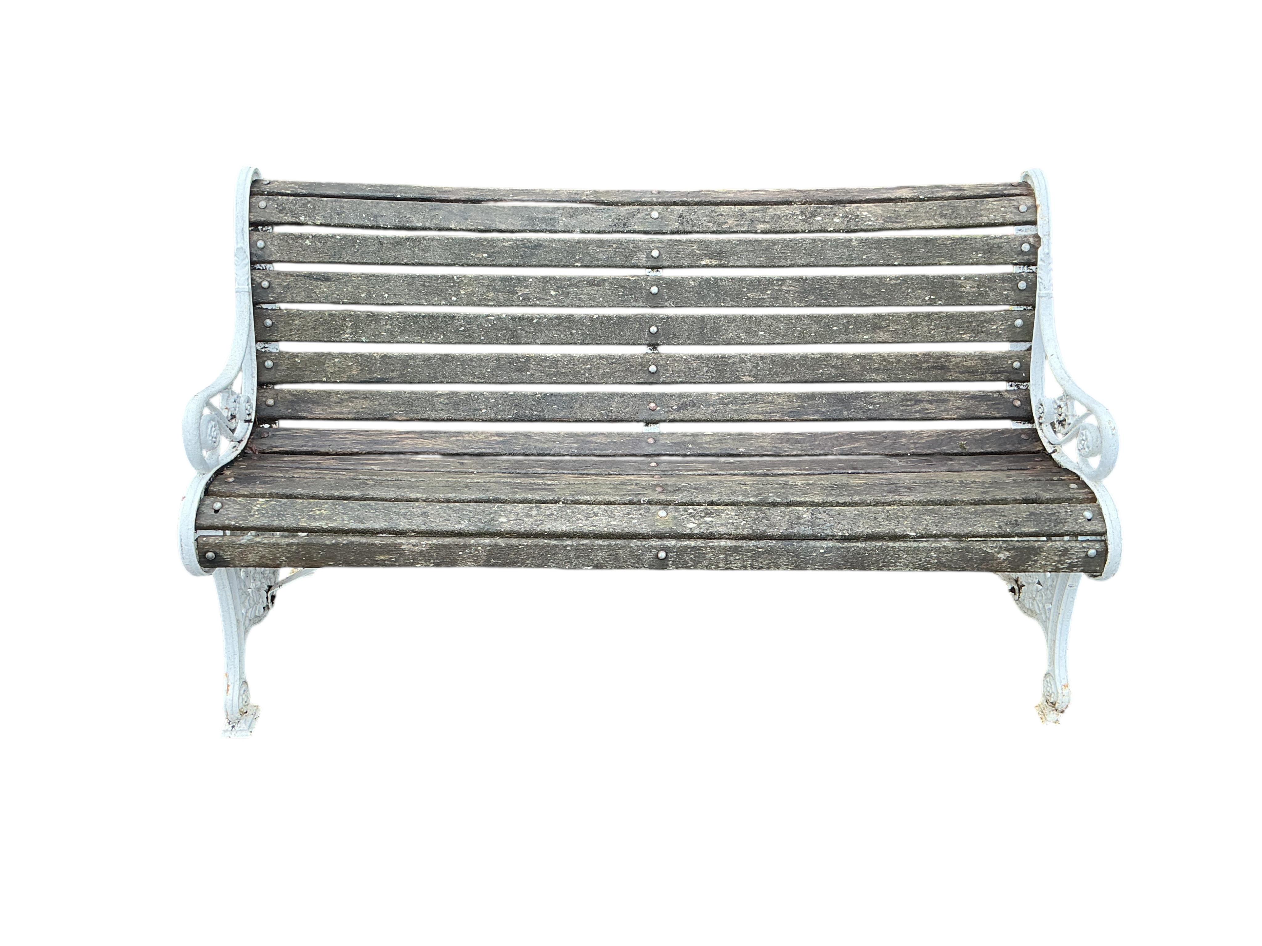 A Victorian Coalbrookdale style painted cast iron and wood garden bench designed for Queen Victoria Golden Jubilee - 1887, width 152cm, depth 55cm, height 86cm
